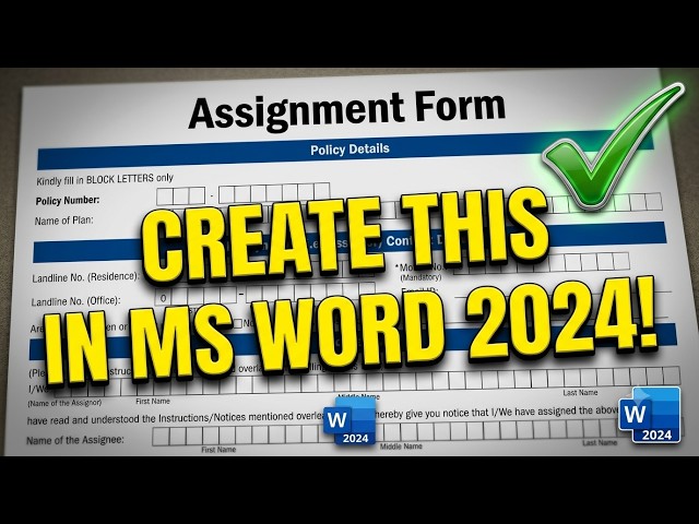 MS Word Insurance Assignment Form Designing Tutorial 2024 | Step-by-Step in Hindi/Urdu