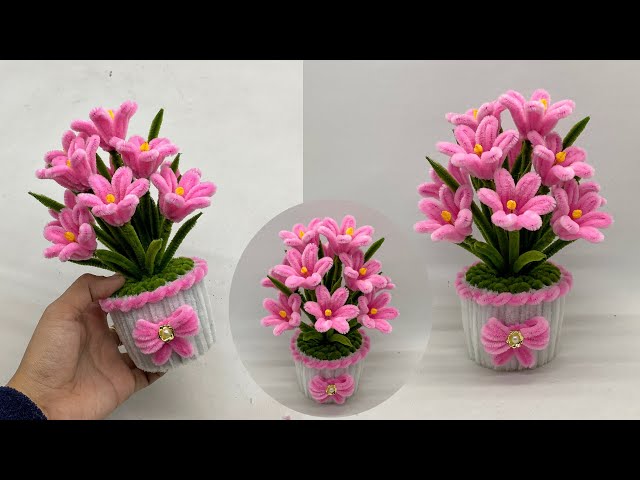 DIY Easy Flower| How to Make Flowers from Pipe Cleaner | Pipe Cleaner Flower Pot
