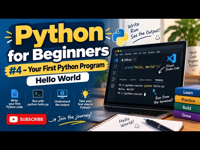 Python for Beginners #4 – Your First Python Program | Hello World