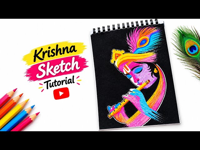 Easy Step by Step Lord Krishna Drawing🌸🦚| Krishna Pencil & Colour Sketch Tutorial#art#drawing#sketch