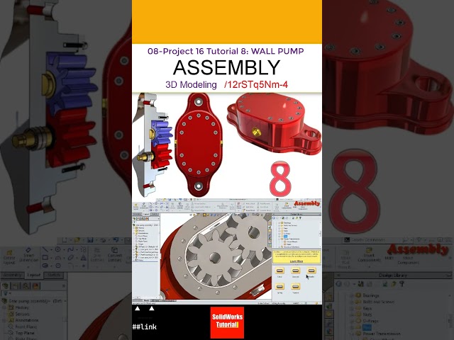 8- Project 16 |Hydraulic Wall Gear Pump| #SolidWorks  #Tutorial :  assembly #CAD #CAM #drawing