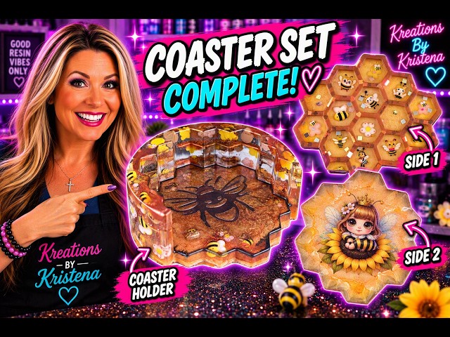 Honeycomb & Bees! Resin Coasters with Adorable Bee Inclusions | Coasting Through the Week #8 | #25