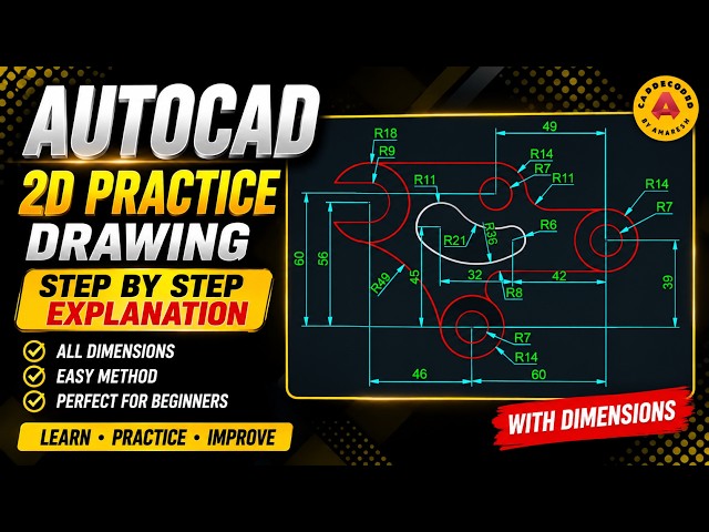 AutoCAD 2D Practice Drawing - 03 | Step-by-Step Mechanical Drawing Tutorial