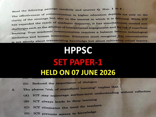 HPPSC SET 2026 SOLVED PAPER 1 HELD ON 07 JUNE 2026