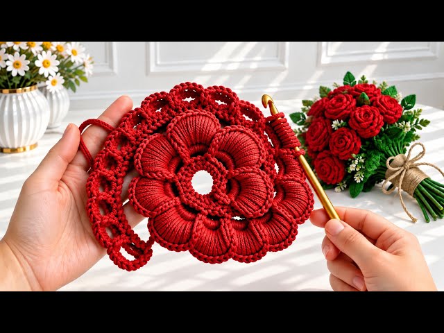 DON’T MISS THIS! 🌸 How to Tunisian Crochet a Beautiful 3D Flower | Step-by-Step Tutorial