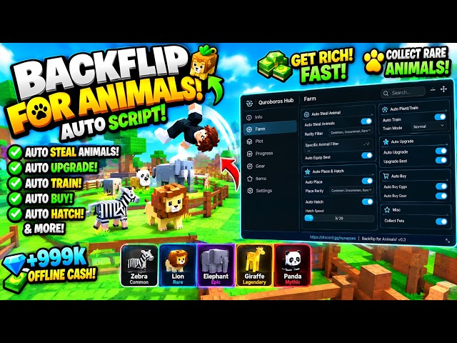 [NEW] BACKFLIP FOR ANIMALS! SCRIPT (AUTO STEAL EGGS, AUTO UPGRADE, AUTO MONEY AND MORE!!) (NO KEY!!)