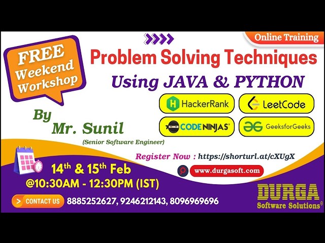 Problem Solving Techniques Using JAVA & PYTHON (FREE Weekend Workshop) Online Training @ DURGASOFT