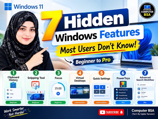 7 Hidden Windows 11 Features Most Users Don't Know | Practical Tips & Tricks#computterbsa #windows