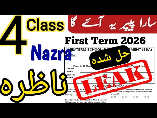 Class 4 Nazra Quran 1st Term Paper 2026 | SBA Class 4 Nazra Quran First Term Paper