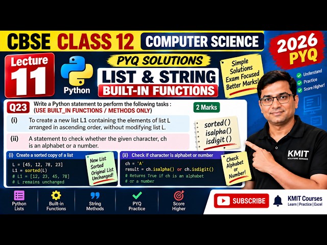 11 CBSE Class 12 Computer Science 2026 PYQ Q23 Python List & String Methods