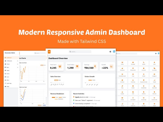 🔥 Modern Admin Dashboard UI — Tailwind CSS + HTML + JavaScript