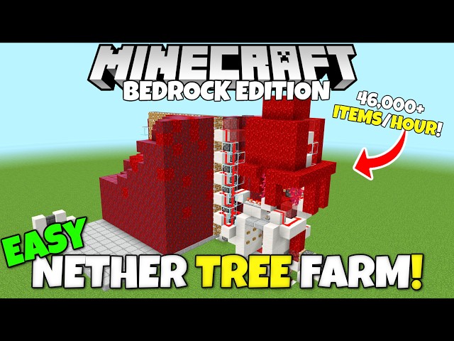 EASY NETHER TREE FARM Tutorial! 46,000 Logs/Hour! Minecraft Bedrock Edition (MCPE Xbox PS5 PC)