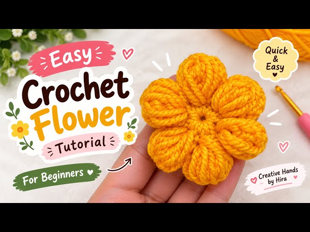 Easy Crochet Flower Tutorial 🌼 | Cute 3D Crochet Flower for Beginners