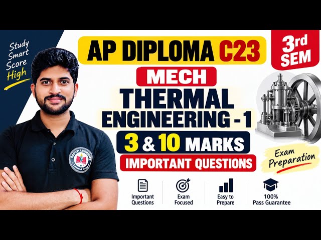 AP Diploma C23 3rd Sem MECH | Thermal Engineering -1 | 3 & 10 Marks Important Questions
