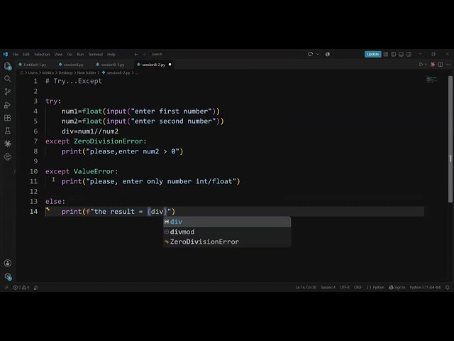 Error Handling Using try...except, else and finally