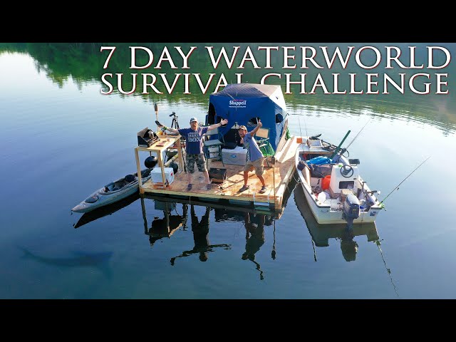 One Day Build and Move-in Floating Fishing Cabin - Day 1 of 7 Day WaterWorld Survival Challenge