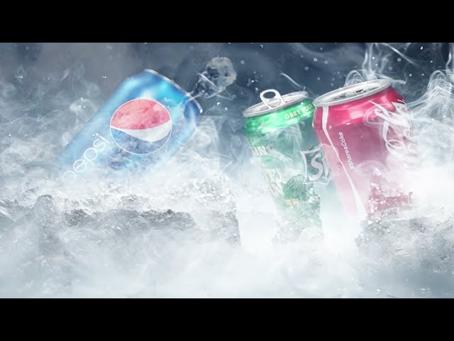 Timelapse of ice cold soda cans in photoshop