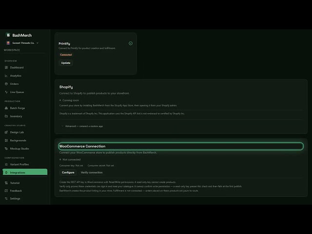 BashMerch Tutorial: Integrations — Printify, Shopify and WooCommerce