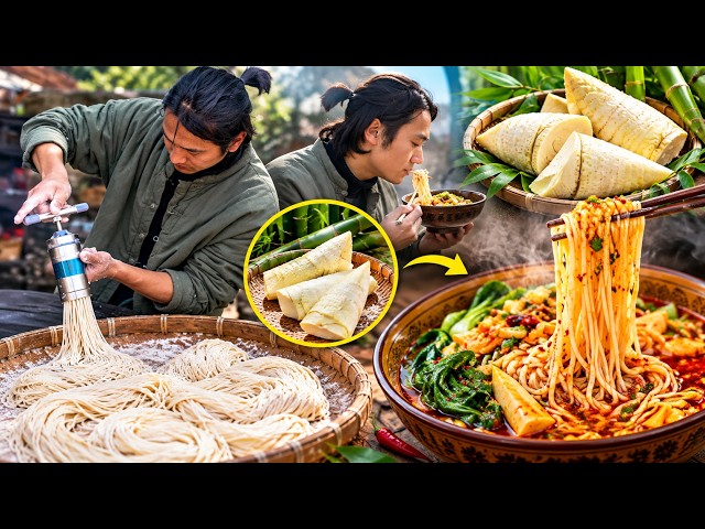 Traditional Chinese Handmade Noodles with Bamboo Shoots | Authentic Rural Cooking