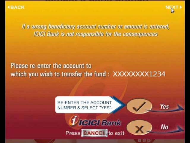 How to transfer funds from ICICI ATM to Any Account Number