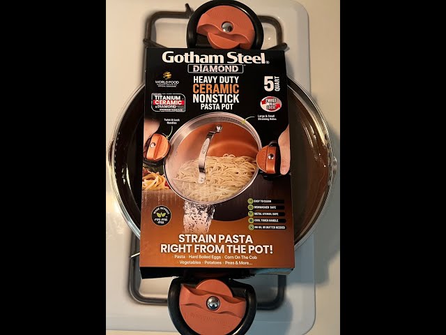 Gotham Steel Pasta Stock Pot BUILT IN STRAINER and LOCKING LID 5 quart titanium ceramic diamond