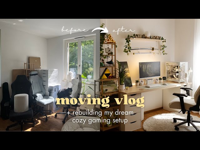 MOVING VLOG 📦 building a new cozy gaming setup, DIY desk makeover, cable management