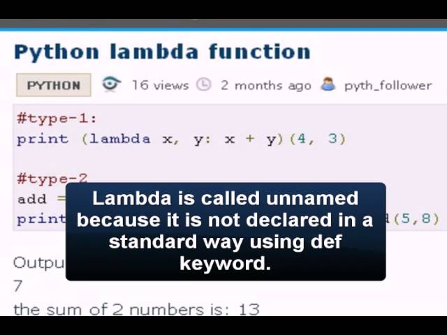 PYTHON Tutorial : Python lambda function
