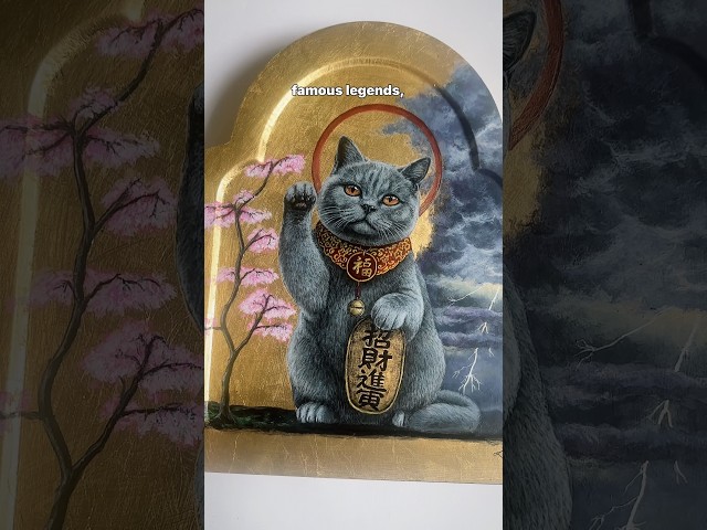 My cat painted as the Japanese Lucky Cat! 🐱 🍀 🎨 #art #cat #catart #shorts