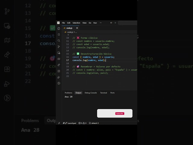 Desestructuración de objetos en Javascript #coding  #programación  #javascript  #shorts