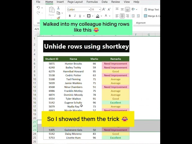 Unhide Excel rows using the shortcut | Excel Tips & Tricks | Excel Shorts