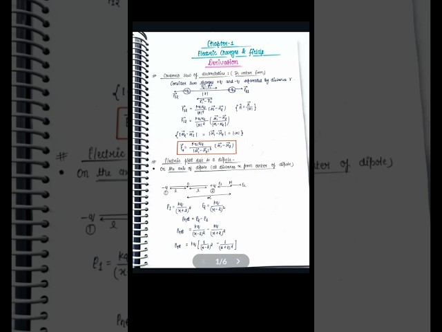 Electric charges and field | Derivation | Class 12 Physics #shorts