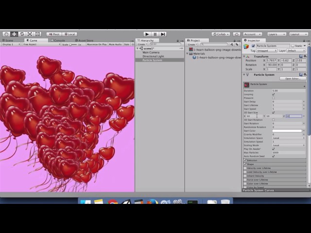 Unity C# Particle System for valentine's day with heart balloons