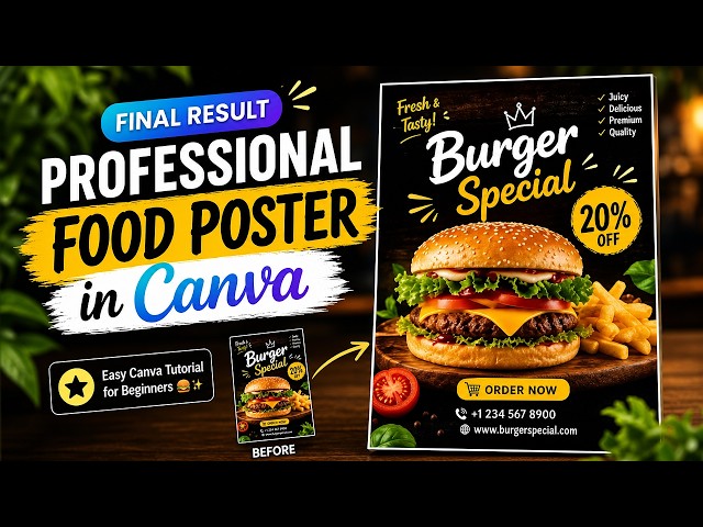 How to Design a Professional Food Poster in Canva | Easy Canva Tutorial for Beginners 🍔✨
