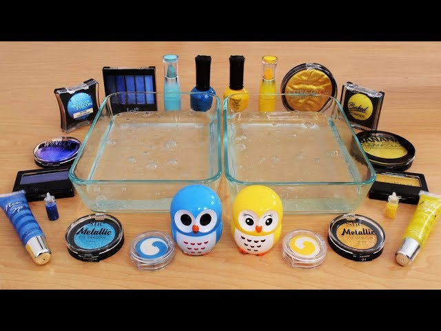 Mixing Makeup Eyeshadow Into Slime ! Blue vs Yellow Special Series ! Satisfying Slime Video