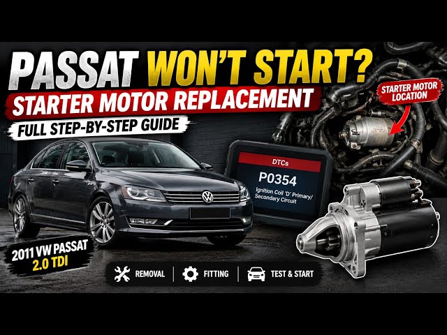 2011 VW Passat 2.0 TDI Starter Motor Replacement | FULL Step-by-Step Guide + P0354 Fault