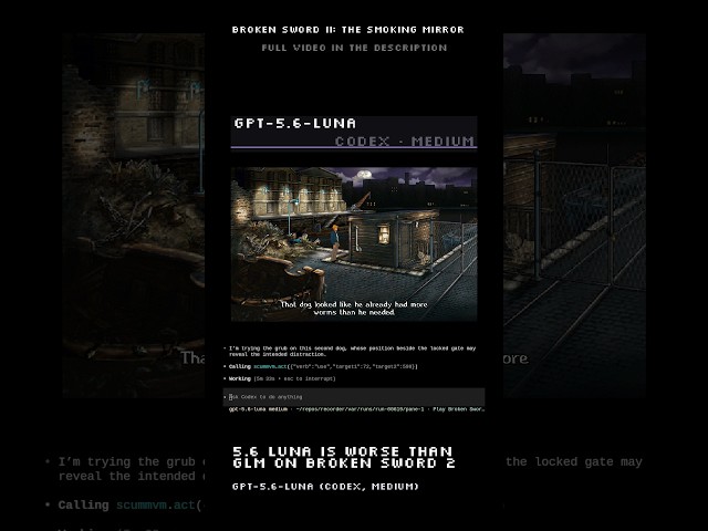 OpenAI ChatGPT 5.6 Luna on Broken Swords 2: meh #retrogaming #ai #opencode #fusion