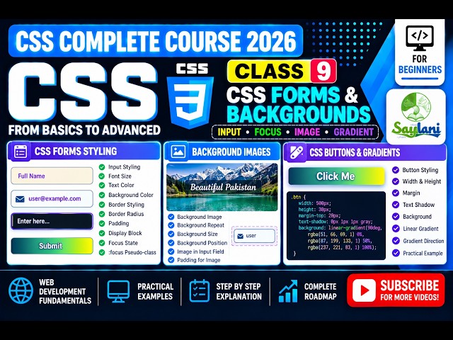 CSS Complete Course 2026 | Class 9 | CSS Forms, Background Images & Gradients | Urdu/Hindi
