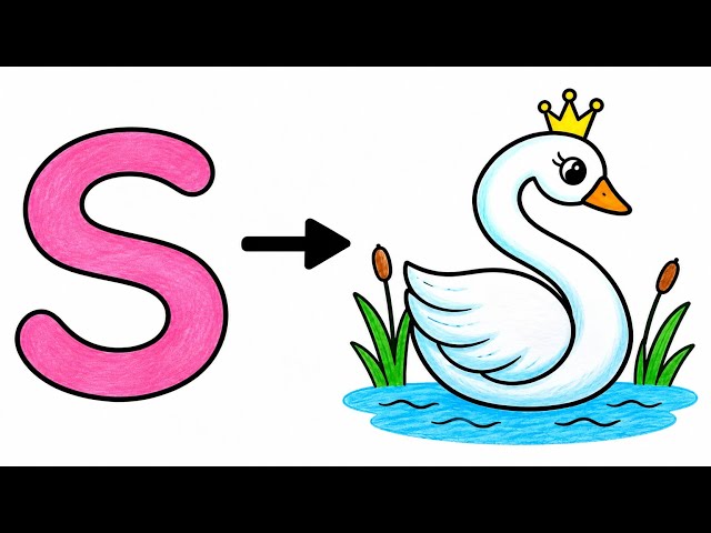 Swan 🦢 drawing from letter S ❤️ || Easy swan drawing || Step by step drawings for beginners 