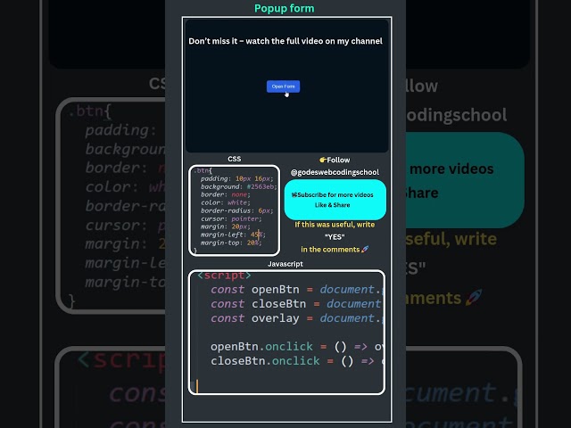Popup Form Using HTML CSS & JavaScript