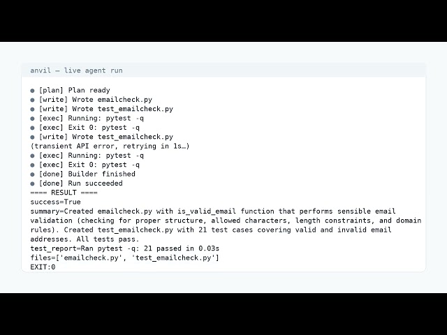 Anvil — autonomous coding engineer (live demo)