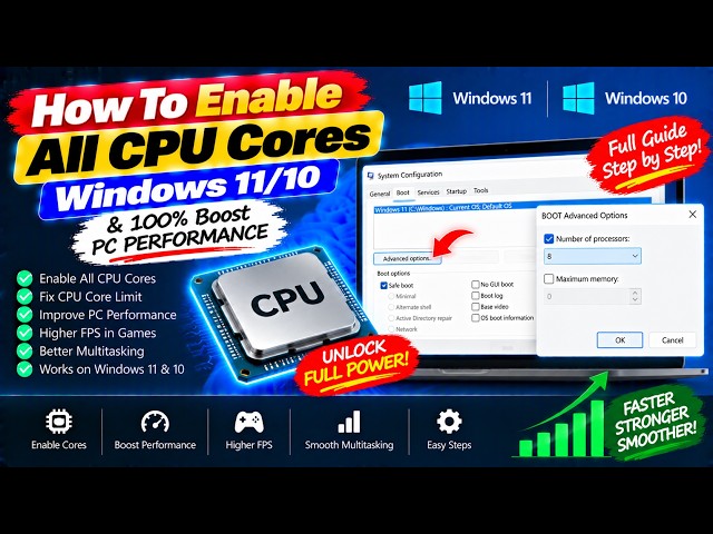 How To Enable All CPU Cores in Windows 11/10 & 100% Boost PC PERFORMANCE