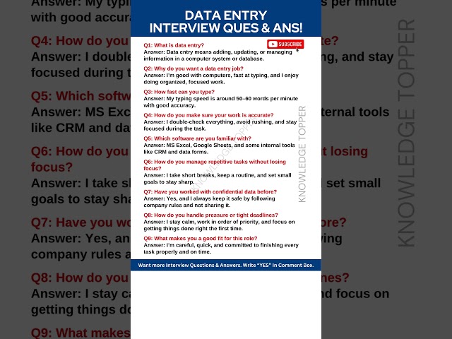 Data Entry Interview Questions and Answers