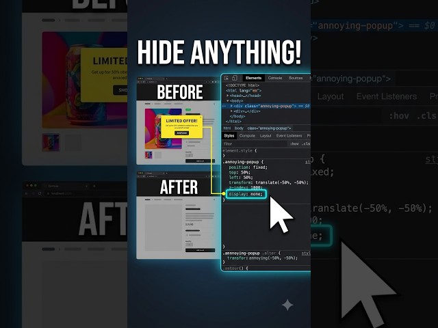 Hide Any Website Element With One CSS Line 😱 #shorts
