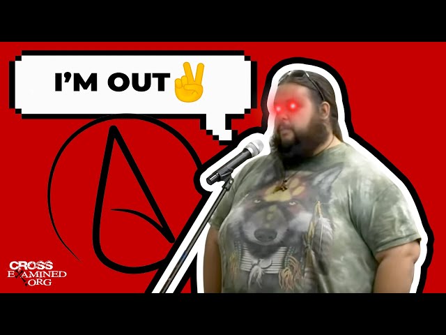 Atheist storms out after refusing to give an argument