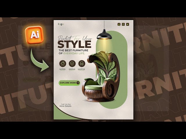 Illustrator CC Tutorial | Graphic Design | Modern Furniture Poster  Design tutorial ⚡. 