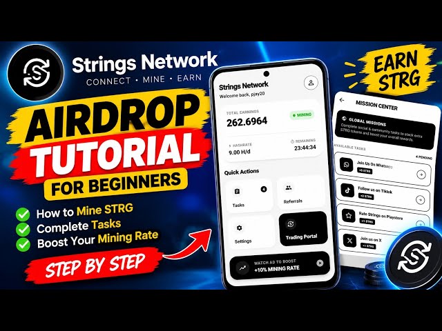 Strings Network Airdrop Tutorial 2026 | How to Mine STRG & Complete Tasks