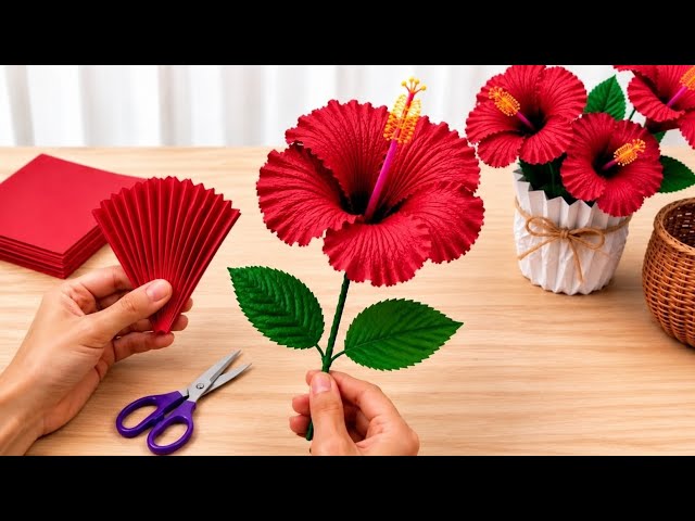 How to Make a Paper Hibiscus 🌺 Easy DIY Flower Making Tutorial
