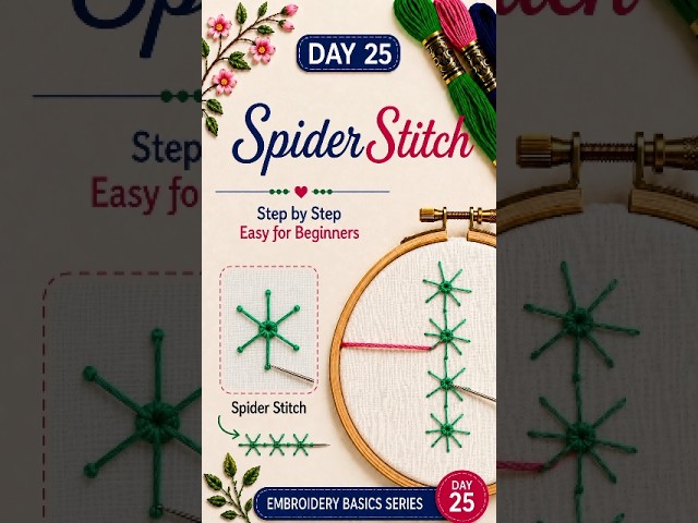 🕷️ Spider Stitch Embroidery 🪡 | Easy & Beautiful Stitch Tutorial:#shorts #Embroidery #HandEmbroidery