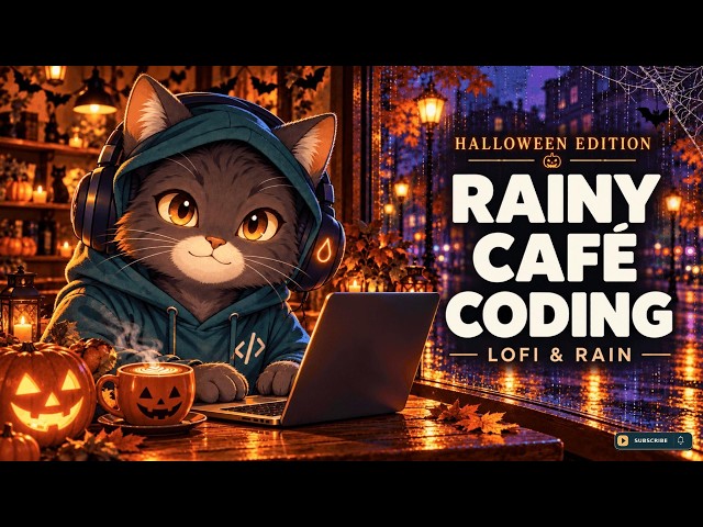 Rainy Café Coding 🎃 Halloween LoFi Beats for Programming | Cozy Rain & Deep Focus