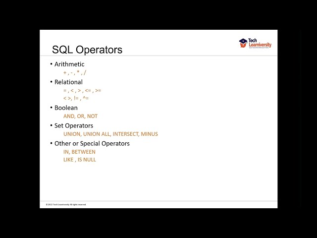 SQL Operators Explained | Oracle SQL Tutorial for Beginners | Tech Learniversity